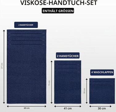 Набір рушників для ванної Utopia Towels (8 шт.): 2 банні, 2 для рук, 4 для обличчя, бавовняні, гігроскопічні, темно-сині (Marineblau)