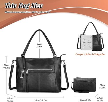 BAIGIO Комплект сумок жіночих: сумка-шопер середнього розміру, кросбоді та гаманець зі штучної шкіри, чорний