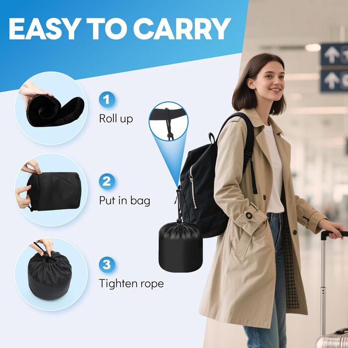 Подушка для шиї у літак - туристична подушка з memory foam, ергономічна форма - з маскою для сну, навушниками, сумкою - ідеальна для подорожей, офісу, дому (Чорний)