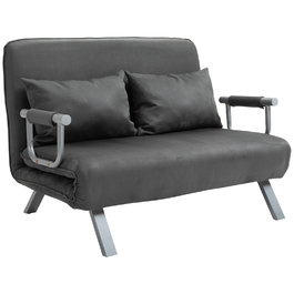 HOMCOM 2-Seater Sleeper Sofa with Armrest 65x69x80cm 3-in-1 Sleeper Chair, Guest Bed, Foldable Mattress, Faux Velvet, Gray | Aosom