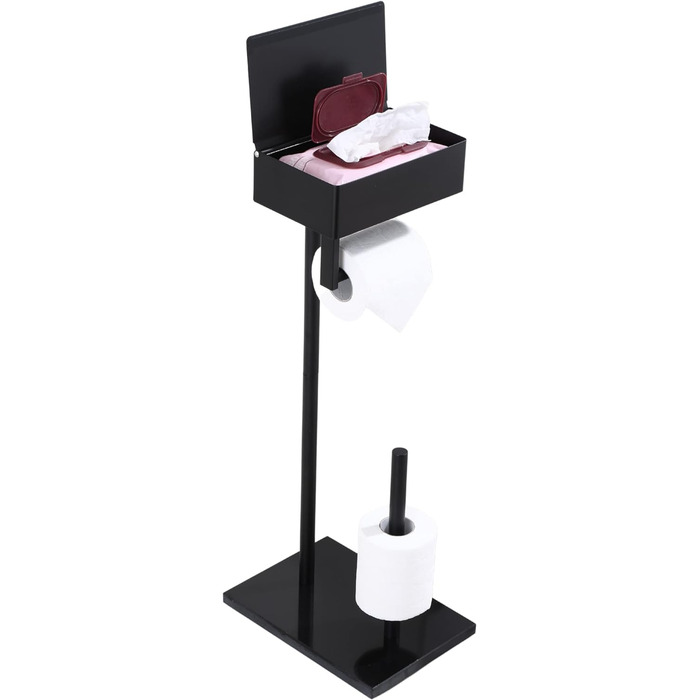 Day Moon™ Standing Toilet Paper Holder, Wet Toilet Paper Box - Toilet Paper Holder with Wet Tissue Box, Toilet Paper Holder with Shelf - Toilet Paper Holder Matte Black Free Standing