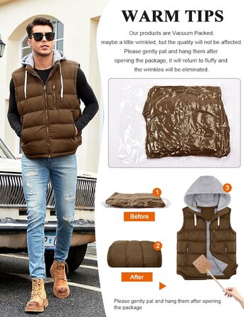 Чоловіча степкова жилетка Vancavoo з капюшоном, тепла зимова жилетка для активного відпочинку, спортивна жилетка, перехідна куртка, колір кава, розмір S