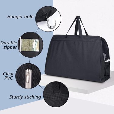 Чохол для одягу дорогий, 137 см, MISSLO - дорожній, з великими кишенями, чорний