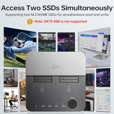 Док-станція для SSD NVMe M.2 (Dual Bay) SSK - 20Gbps, USB 3.2 Gen 2X2, Клонування, для ПК