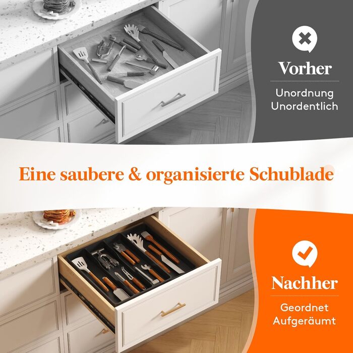 Органайзер для столових приборів Lifewit в шухляду, розширюваний 43.9 см, чорний, 30-44x40x4.6 см