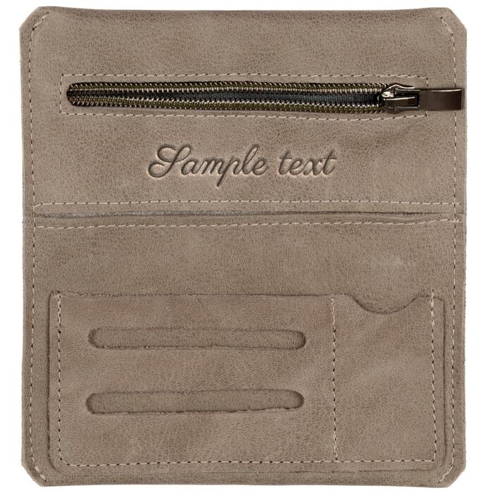 Simaru Personalized Tobacco Pouch with Engraving from Leather for 30g Tobacco Bag, Genuine Leather Roller Pouch incl. Filter Compartment and Pouch Holder (Dark Gray) (Light Gray Engraving)