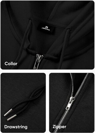 Світшот JMIERR чоловічий з капюшоном, чорний, XL. Теплий, з кишенями, на блискавці, з довгими рукавами. Матеріал: бавовна.