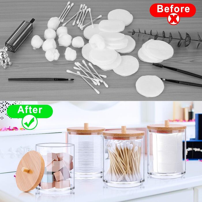 Організатор для косметики ALINK, 3 шт. Ватні палички, аптекарські склянки для ванної кімнати, бавовняні диски, нитки зубні, косметичні губки, шпильки для волосся (прозорий)