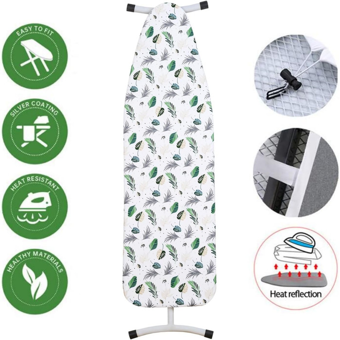 Чохол для прасувальної дошки Yizunnu 140 x 50 см з товстим шаром підкладки, регульованою фіксацією та стійким до подряпин принтом (Листя)