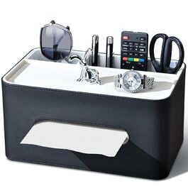 KINGFOM Склянка для серветок з 2 відсіками, шкіряна, для дому, офісу, ванної кімнати (Чорний)