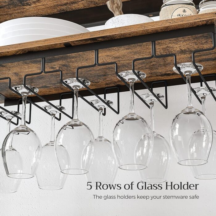 SONGMICS Wine Rack, for 24 Wine Bottles, Freestanding, Bottle Rack with Glass Holders, for Kitchen, Bar, Dining Room, vintage brown-black KWR028B01
