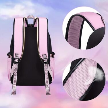 Шкільний рюкзак для дівчаток 3-6 клас, водонепроникний, з брелоком (рожевий)