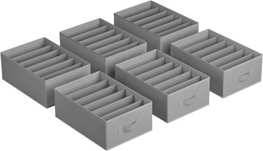 SONGMICS Closet Organizer 6-Piece Set, Storage Box with 6 Compartments, Drawer Organization System, Foldable Storage Boxes, 42 x 30 x 17 cm, for Pants, Clothes, dove-grey RUS009G03