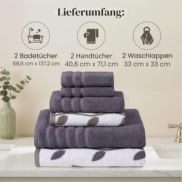 Набір рушників для рук Amrapur Pacific Coast Textiles з органічної бавовни, фарбовані нитки, 6 шт, колір сірий лавандовий