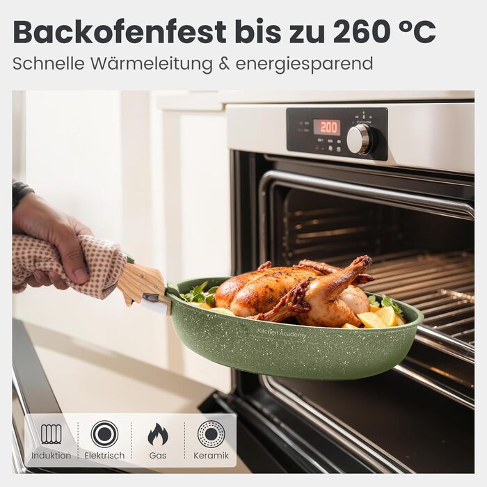 Набір посуду Dishdelight з антипригарним гранітним покриттям та знімними ручками, індукційні каструлі та сковороди з кришками, зелений колір