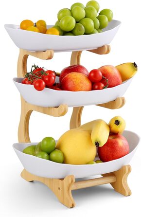 Трирівнева етажерка для фруктів та закусок з бамбуковим підставкою, преміум-пластик