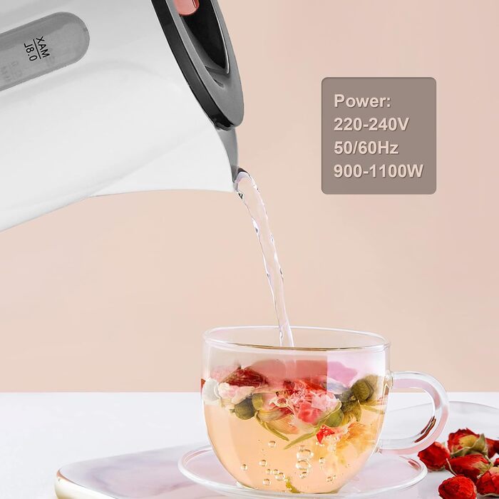 Електричний чайник GRIFEMA 0.8L, 1100W з фільтром від накипу, без BPA, автоматичне вимкнення, захист від перегріву, білий пластик