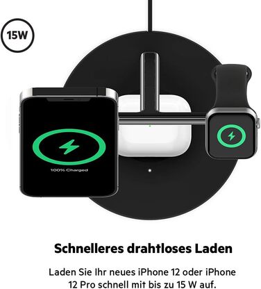 Belkin BoostCharge PRO 3-в-1 Бездротове зарядне пристрої MagSafe для iPhone 13, Apple Watch та AirPods (чорний)