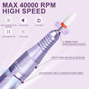 Електричний фрезер для нігтів 12в1 з кейсом, 40000 об/хв. Професійний набір для манікюру та педикюру. Фрезер для гелю та акрилу (Mauve)