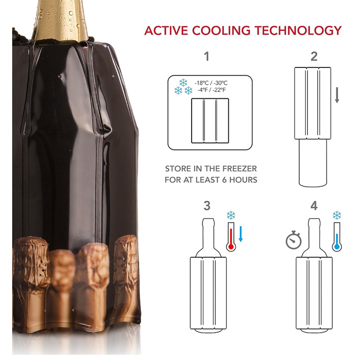 Vacu Vin Flexible Champagne Cooler - Reusable Champagne Bottle Design - Bottle Cooler for Standard Bottle Size