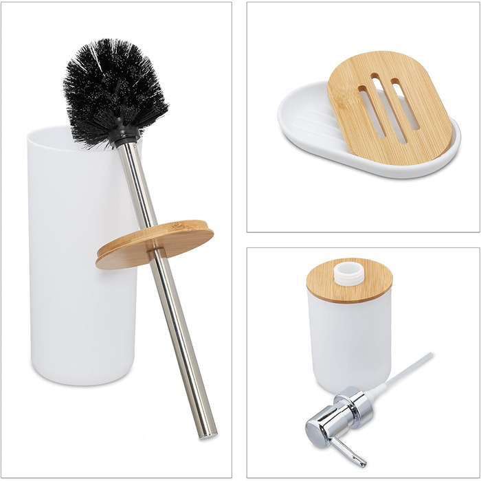 Набір для ванної кімнати Relaxdays, 6 предметів: аксесуари з пластику та бамбука, повний комплект