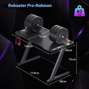Ігровий стіл Homall 120x60 см з RGB LED-підсвіткою та підстаканником, чорний