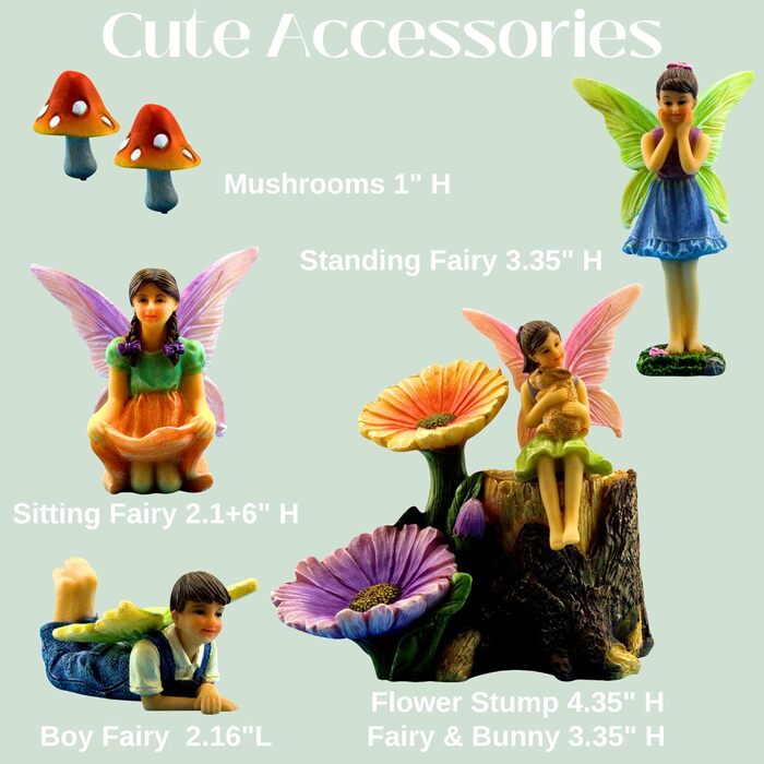 PRETMANN's Garden Fairies – 7-piece set of little fairies and accessories – Colorful supplies