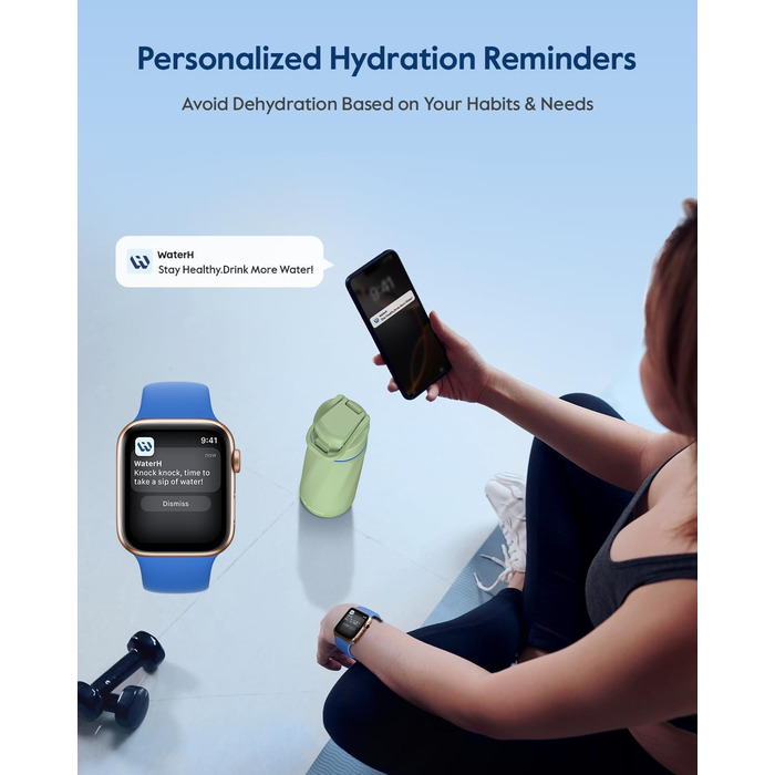Смарто-пляшка WaterH Boost з нагадуванням про воду, 710 мл, зелена. Вакуумна ізоляція, нержавіюча сталь, BPA-free. Пляшка з APP для контролю пиття