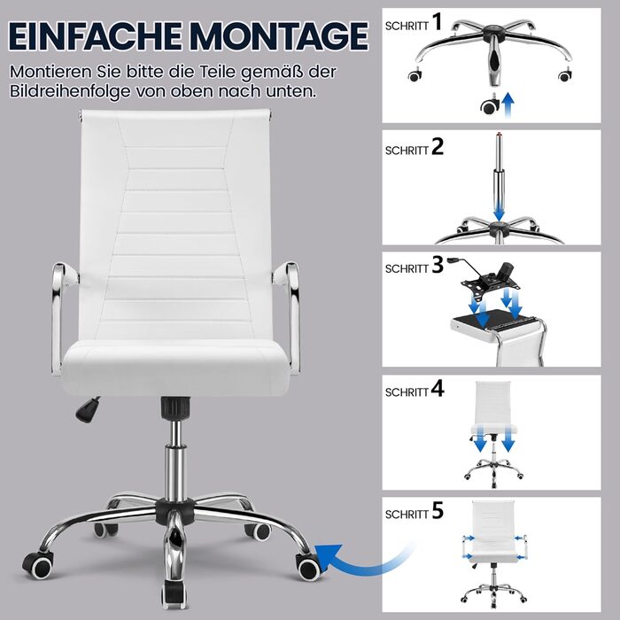 Офісне крісло Yaheetech з підлокітниками, офісний комп'ютерний крісло для начальника, стілець для роботи з високою спинкою, білий, до 136 кг