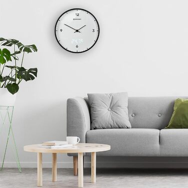 Bresser MyTime Wall Clock with Radio Control, No Ticking Sound, 24 cm Dial, LED Second Display, Indoor Temperature, and Silent Radio Movement, (White)