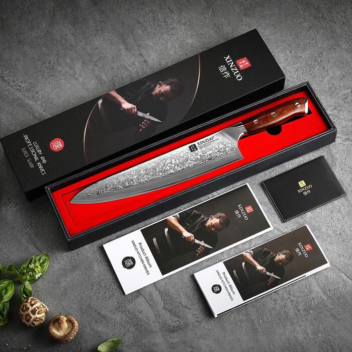 XINZUO 21cm Damascus Chef's Knife - 67 Layer Multipurpose Kitchen Knife for Meat, Fish & Vegetables - Gyuto Professional Hand-Forged Knife with Ergonomic Rosewood Handle