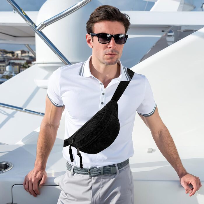 Жіноча сумка через плече, поясна сумка, сумка кросбоді з корду, стильна та практична нагрудна сумка, сумка на пояс, на стегно, для спорту, подорожей, бігу, школи, зелена (чорна)