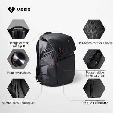 Рюкзак фото VSGO Black Snipe 16L для DSLR/SLR камер Sony, Canon, Nikon та DJI – професійний, легкий (1.1 кг) для подорожей