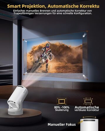 Beautiebeam Beamer: Міні проектор 4K з підтримкою 1080P, Android 11, Bluetooth 5.0, Wi-Fi 6, Автоматична корекція трапеції, для дому та на відкритому повітрі