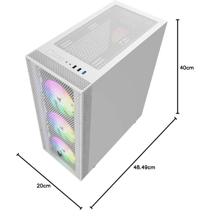 Корпус для ПК Oversteel AZURITE, білий, сумісний з ATX/Micro ATX/ITX, A-RGB вентилятор, сітчаста передня панель, фільтри пилу, загартоване скло, USB 3.0