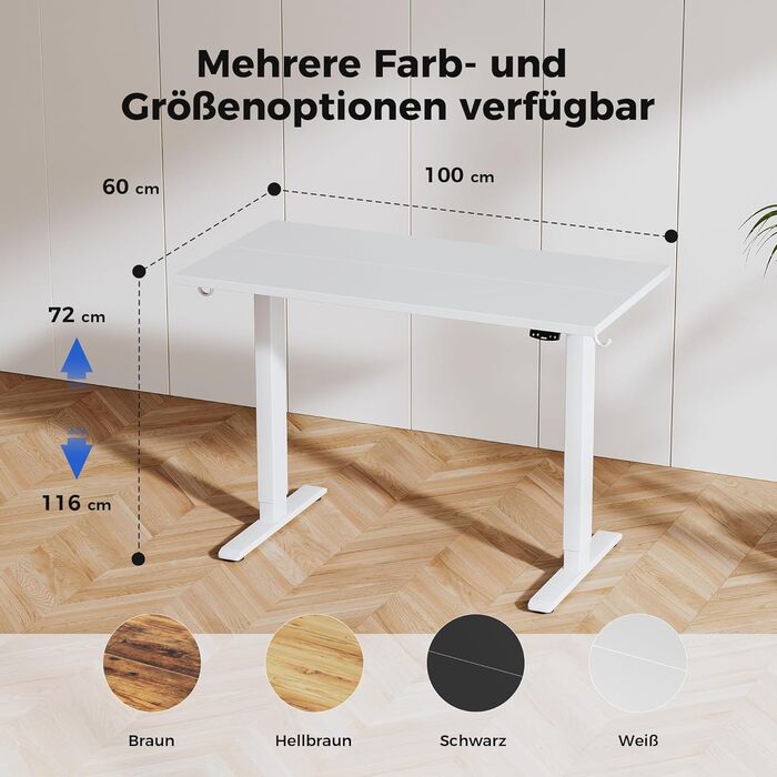 Регульований стіл Agilestic 100x60 см, електричний з пам'яттю, ергономічний, для комп'ютера, білий