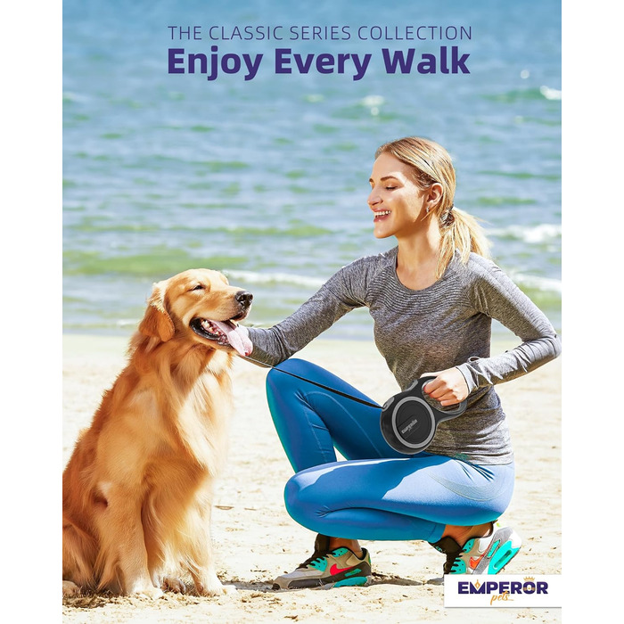 Емператор Петс GY26 - висувна поводок для собак, великих порід, до 50 кг, міцний, сірий, 7.9 м