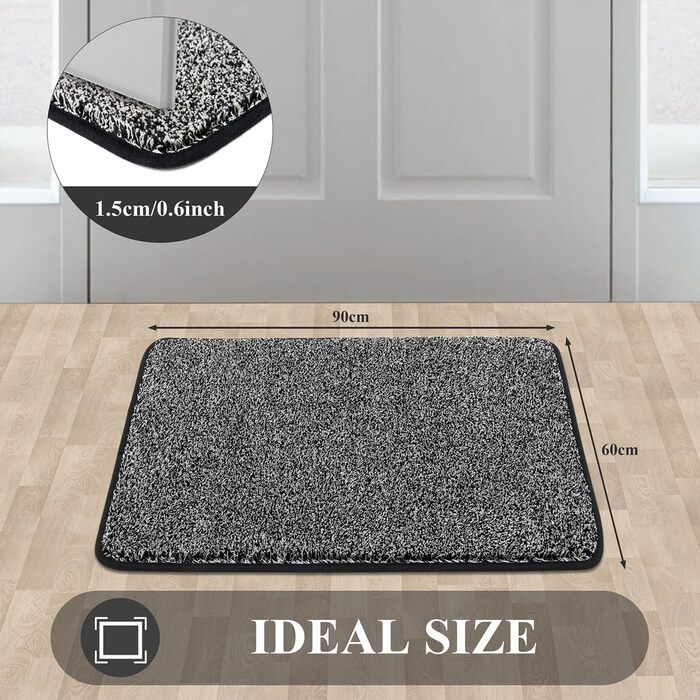 Придверний килимок Pauwer протиковзкий та зносостійкий, мийний килимок для вхідних дверей, тераси та саду (60x90 см, чорний)