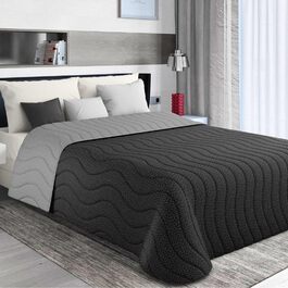 Тagesdecke 240x260 см Чорний/Сірий: двостороння постільна ковдра для дволіжка, стегане покривало з мікрофібри, Made in Italy