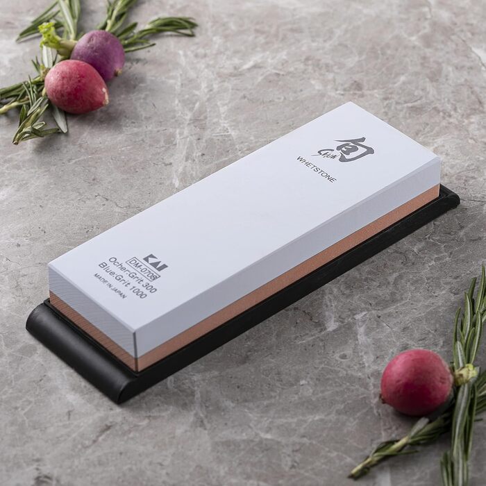 Шліфувальний камінь Kai Shun Kombi 300/1000 для заточування ножів - Японський грубий та точний шліф, розмір 18.4 x 6.2 x 2.8 см