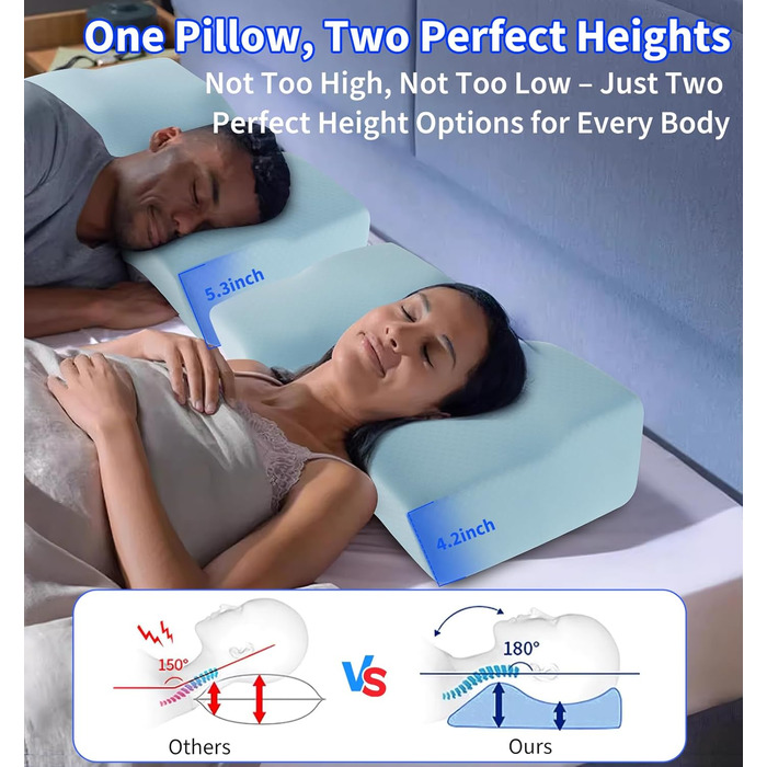 Ортопедична подушка Hydomi Memory Foam для шиї та плечей, для сну, ергономічна, регульована, для тих, хто спить на боці, спині та животі, сіра та біла