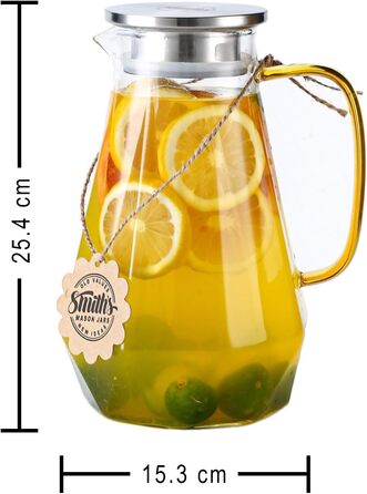 Скляний глечик Smiths Mason Jars 1,8 л з кришкою 2-в-1 — класичний універсальний глечик для води, холодних і гарячих напоїв, стійкий до температур від 4°C до 150°C