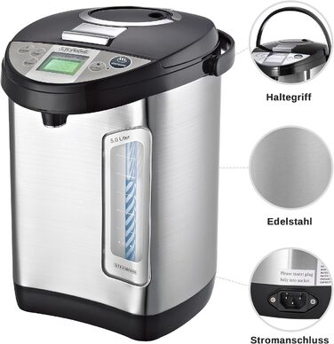 5 Liter Thermopot | Water Dispenser | LC Display | Perfect for Mulled Wine | Stainless Steel Hot Water Dispenser | Water Boiler/Mulled Wine Boiler | Dispenser | Tea Boiler | Thermos | Mulled Wine Dispenser