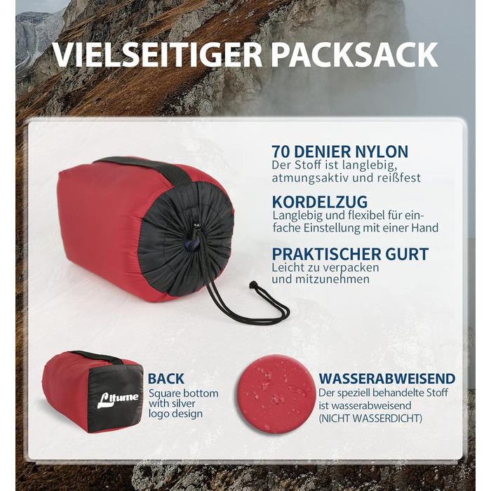 Litume Thermolite/Velour Sleeping Bag Liner 12°C/ 8°C, All-Season Anti-Static Mummy Sleeping Bag Liner Backpack Camping Lightweight Sleeping Bag with Drawstring Hood Hut Sleeping Bag Hiking