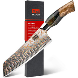 Японський ніж Santoku з дамаської сталі 18 см, ручка з акації, професійний, серія VENUS | SHAN ZU