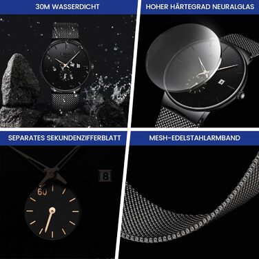 Годинник чоловічий LIGE Retro з нержавіючої сталі, водонепроникний, вінтажний, кварцовий, з датою, для бізнесу та повсякденного носіння. Чоловічі годинники (Золотий, Чорний)