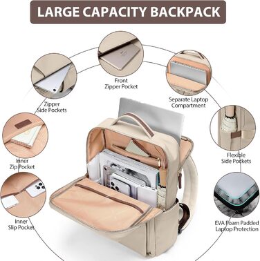 Рюкзак для ноутбука 16 дюймів, водонепроникний, для чоловіків та жінок, для подорожей, школи, велосипеда та повсякденного використання, кольору абрикос