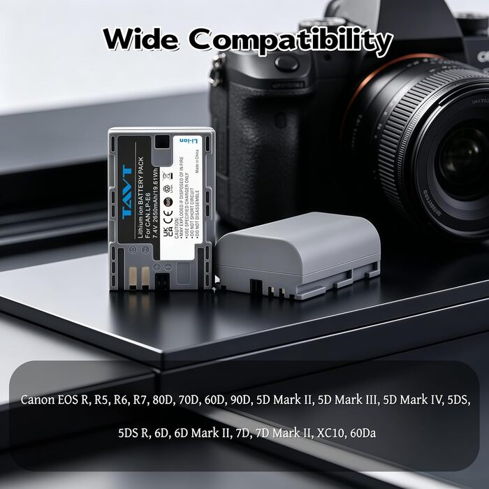 Акумулятор Canon LP-E6/LP-E6N/LP-E6NH (2 шт.) + Зарядний пристрій для EOS R7, R6, R5, R, 6D Mark II, 5D Mark IV, 80D, 90D