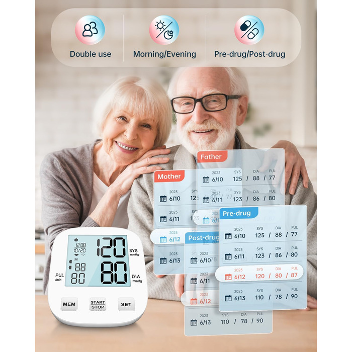 Тонометр на плече BP Blutdruckmessgerät: цифровий тонометр з регульованою великою манжетою 22-42 см, HOLFENRY тонометр на зап'ястя для дорослих та літніх людей