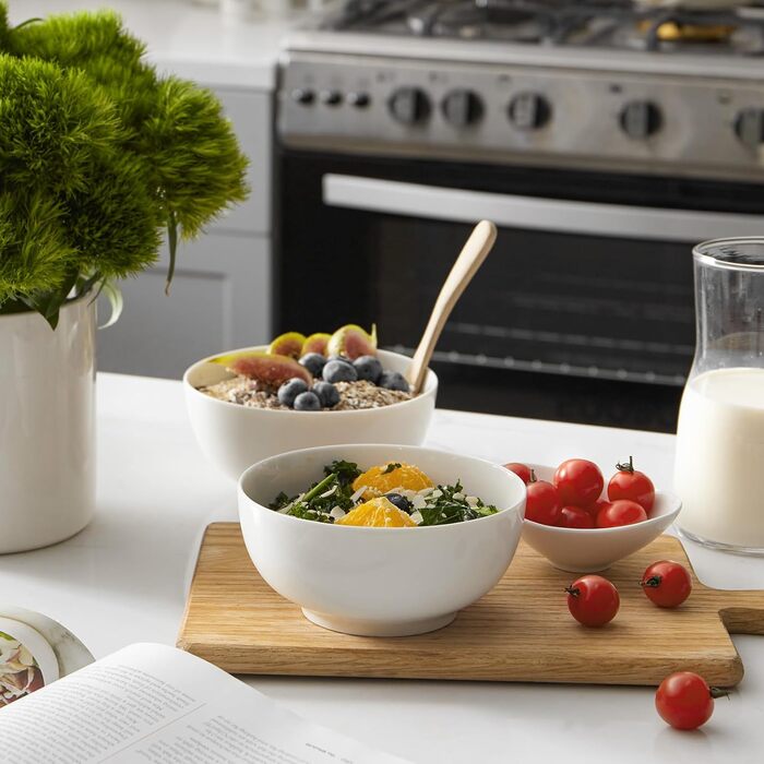 Набір супових тарілок DOWAN (4 шт.) 650 мл, 1100 мл, білі керамічні тарілки для кухні, супові та паста